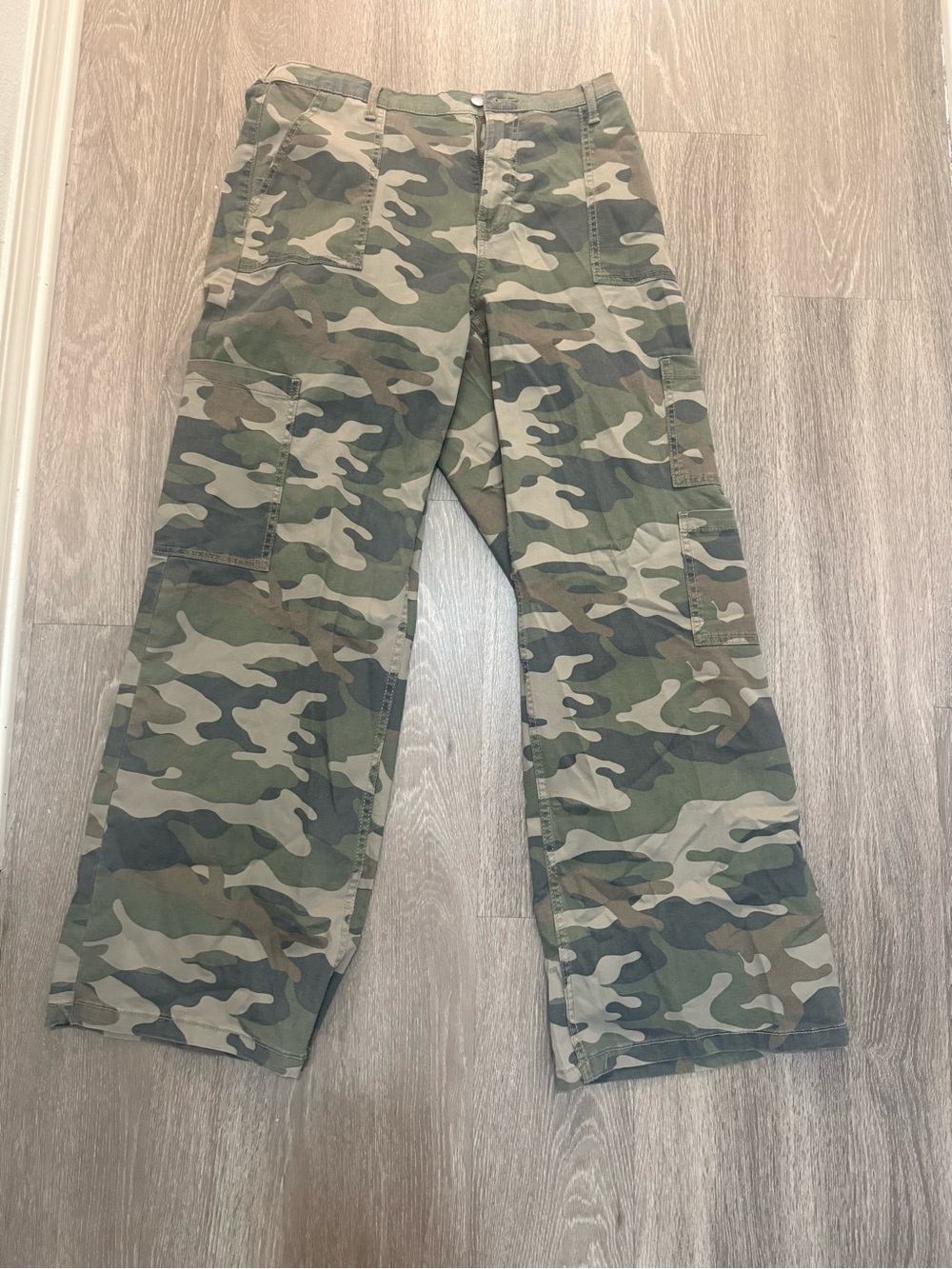 No Boundaries Women’s Camo Cargo Pants - Green/Tan